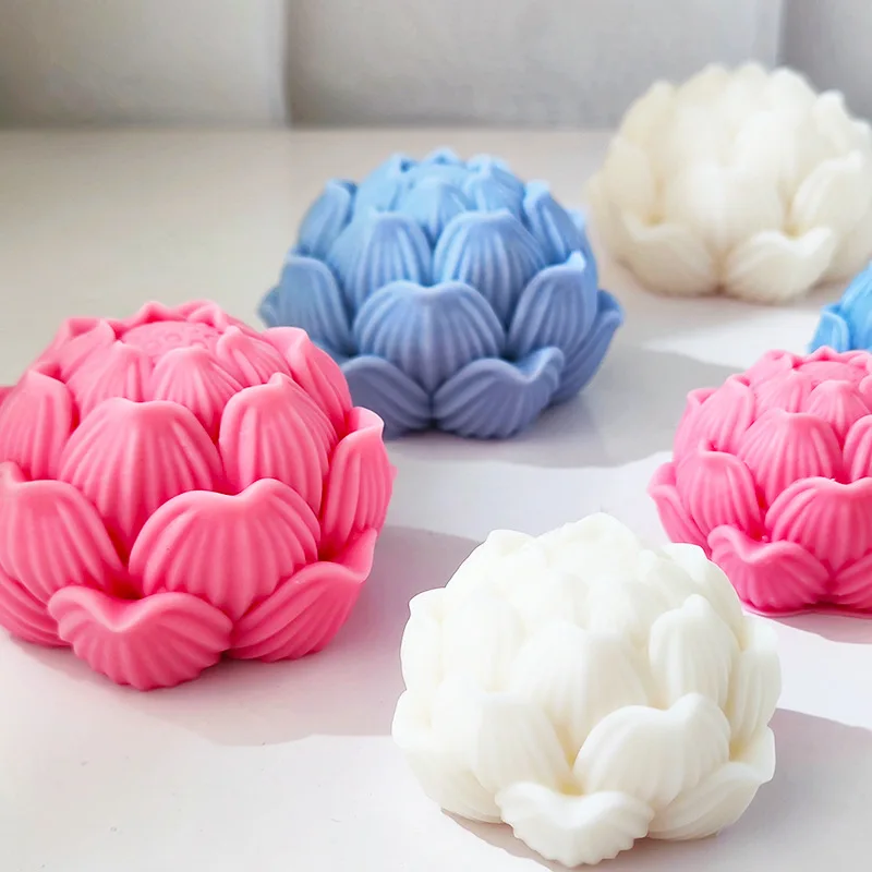 C409 Lotus Flowers with Buds Candle Soap Silicone Mold 3D Flower Jelly Pudding Mousse Cake Baking Silicone Mold