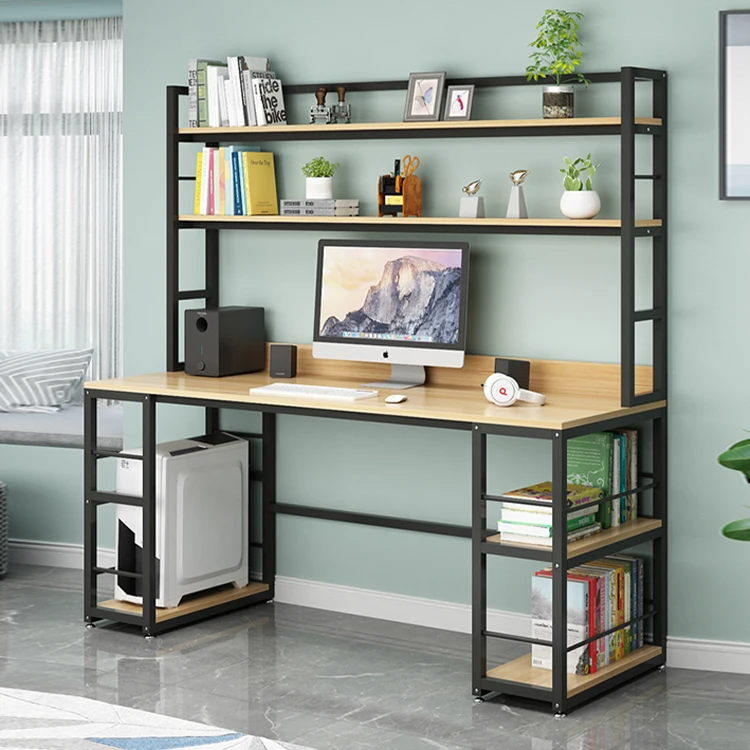 Home Office Computer Desk Laptop Desk Modern Commercial Furniture with Hutch and Bookshelf Metal