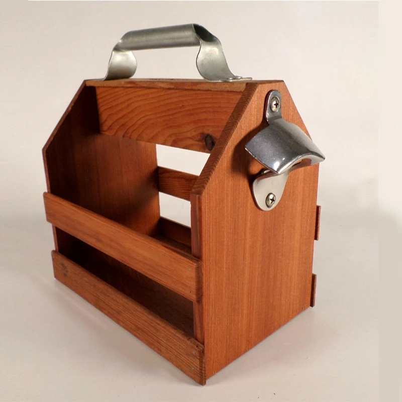 Old Toolbox Style Great for Wedding Wooden Planter Carrier Plant Baskets Customized Wooden Wine Beer Bottle Caddy with Handle