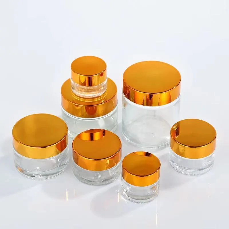 1oz 5g 10g 15g 20g 30g 50g 80g 100 Ml Clear Glass Cosmetic Jars With Black Gold Lids for Face Eye Skincare Cream