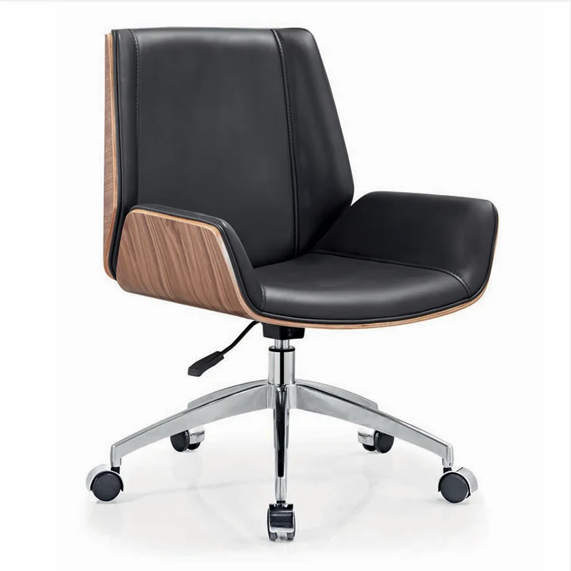 China Factory Mid Back Wood Grain Chair Back Shell PU Leather Office Chair Hot sale Swivel Visitor Chair