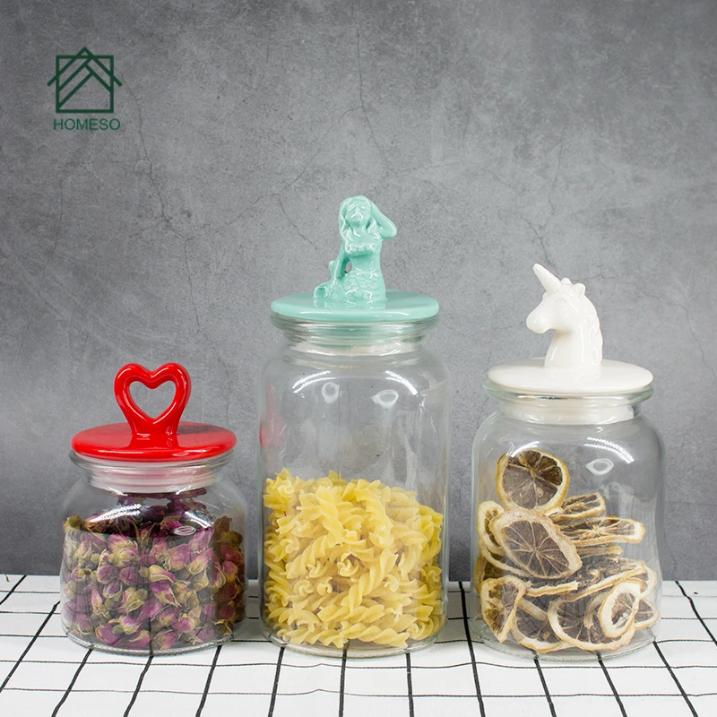 sheep bear heart shape glass jar with ceramic lid