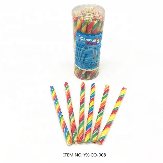Good Quality Customized Sweet Mixed Fruit Flavor Rainbow Long Straight Stick Hard Lollipop Candy
