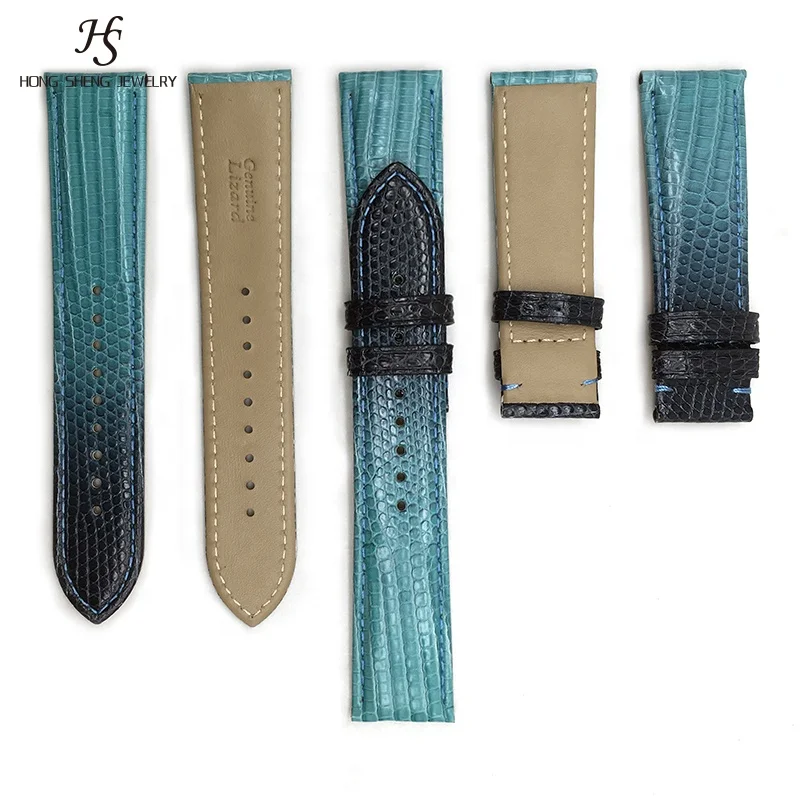 OEM High Quality Special Style Black Lizard Band Real Leather Watch Straps Accept Hand Sewn Strap