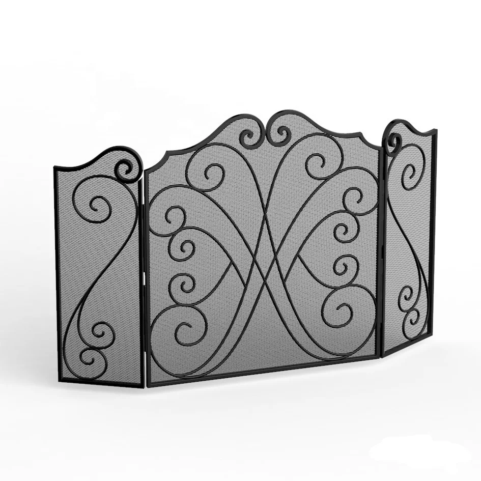 Factory Direct 3 Panel Heavy Duty Metal Fireplace Screen Safety Fire Place Fence Spark Guard Cover Fence for Indoor