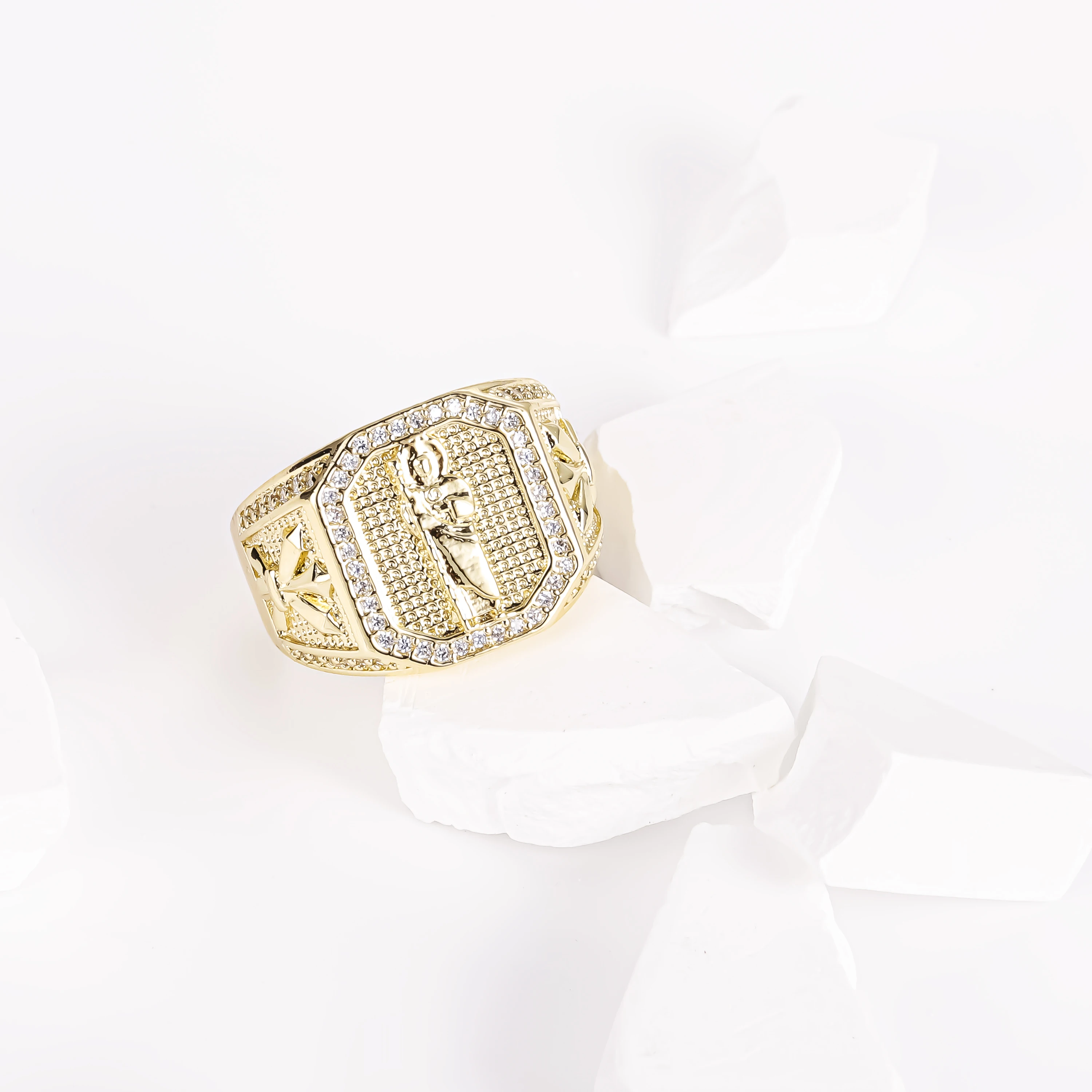 CM jewelry adjustable bahne homme fashion rings 14k gold plated zircon anillos para hombre religious san judas tadeo men ring