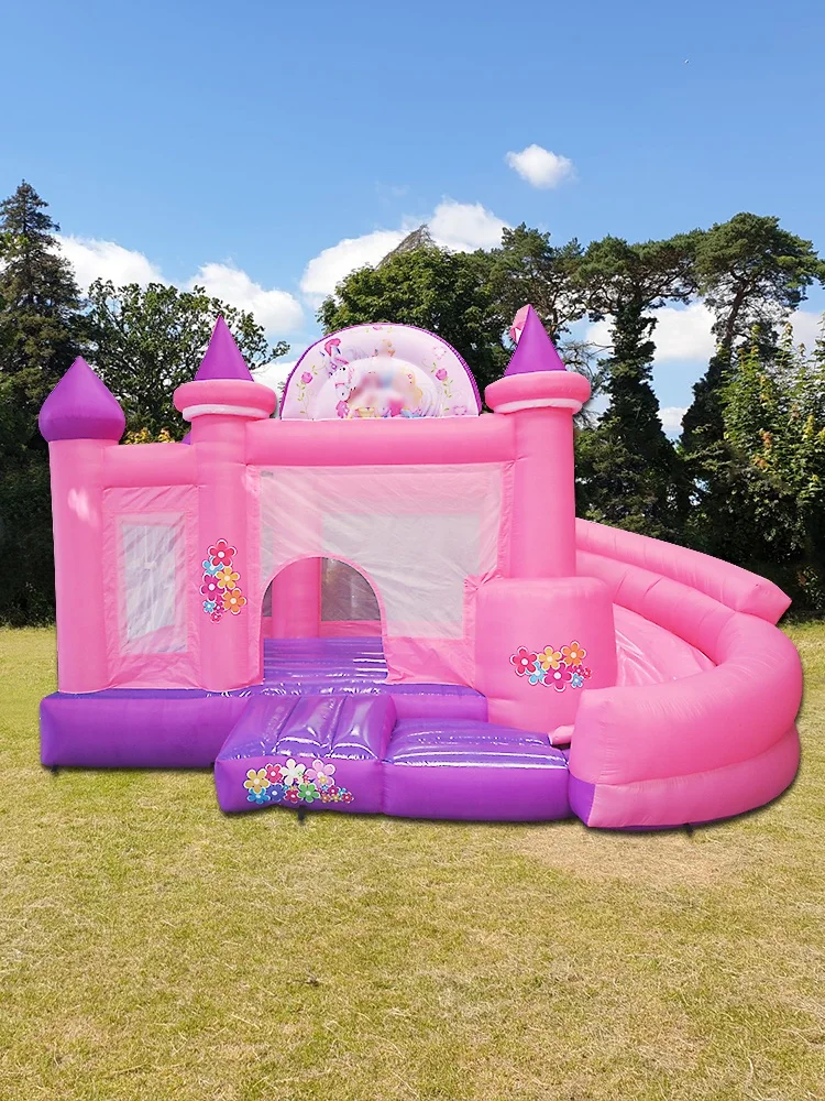 free air ship to door, 4.5x4m pink bouncy castle, commercial inflatable jumper house with slide combos for sale