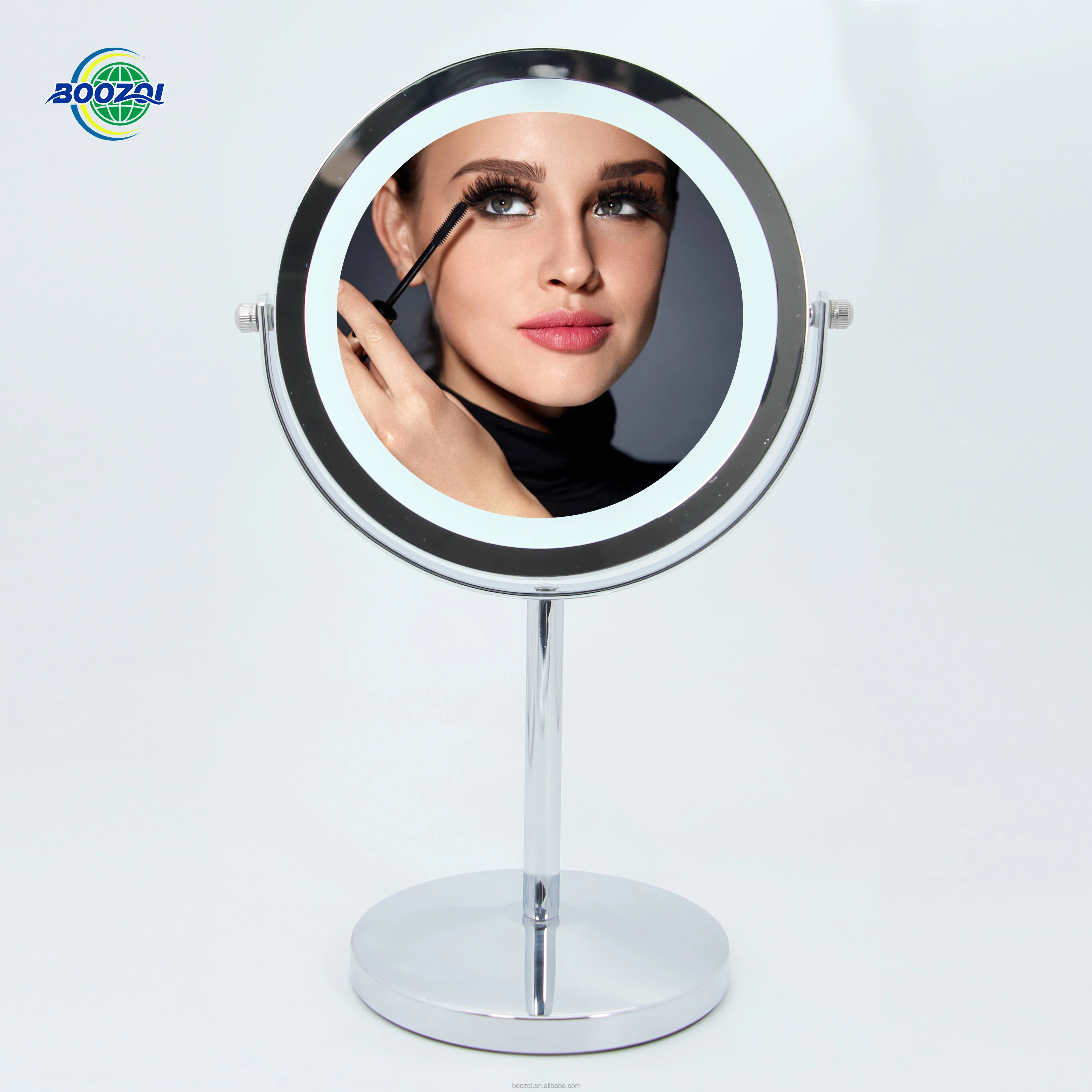 Double Sided Round Cosmetic Mirror Rechargeable Battery Vanity Desktop Makeup Mirror With Led Light