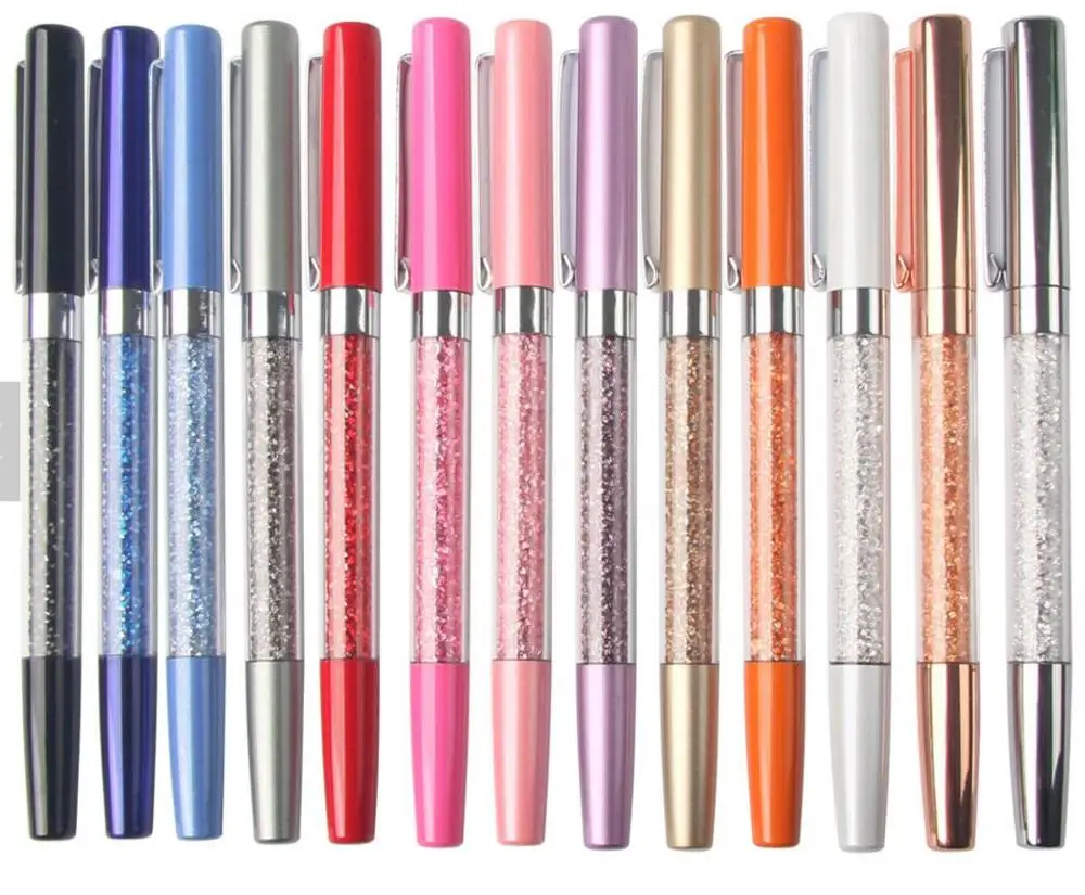 Premium Women Rhinestone Promotional Ink Gel Ballpoint Pen with Crystal metal pen Beads Colorful Pen Tube
