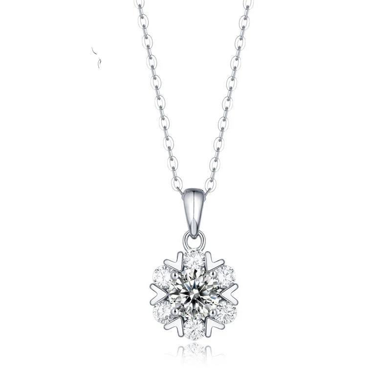 AD Jewelry S925 Sterling Silver Necklace 1~3 Carat Stone Snowflake Moissanite Stone White Gold Plated Necklace