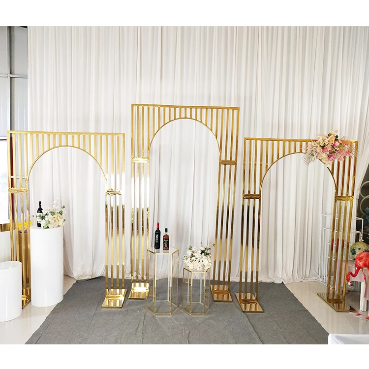Factory Price Sales New Gold Metal Arch Carving Frame Stainless Party Ceremony Background Backdrop Geometric Wedding Decoration