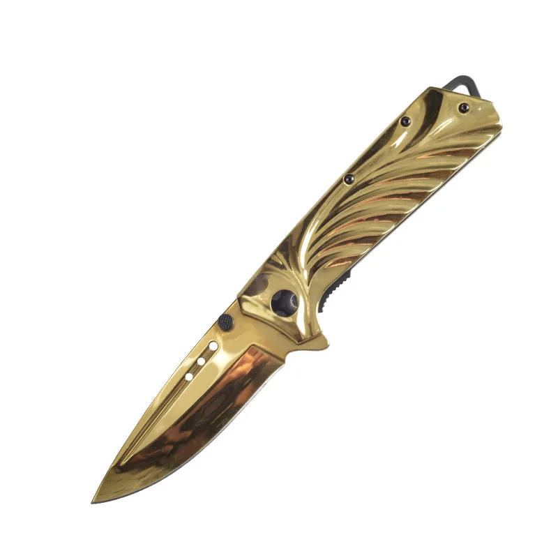 Gold color High Quality Folding outdoor Survival Tactical Pocket Knife with steel handle