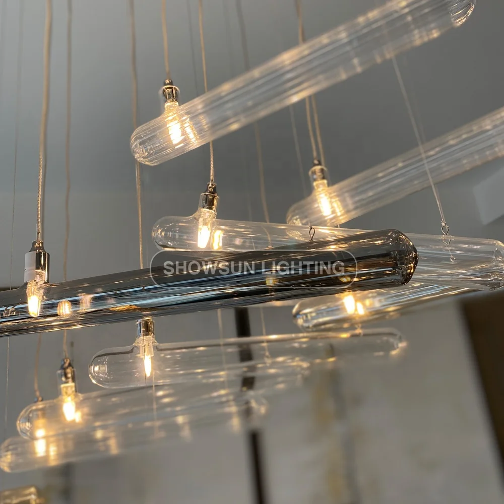 Customized large spiral long led glass stairs chandeliers for villa hotel lobby