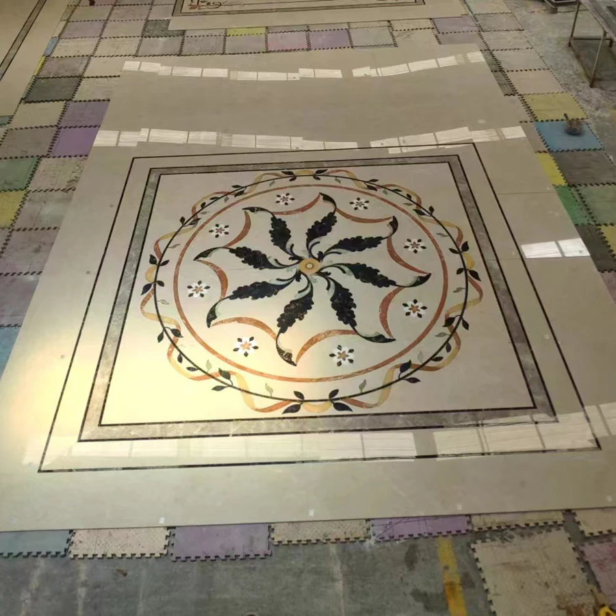 High Quality Water Knife Parquet Natural Stone Rectangle Waterjet Medallion Marble Floor Design Stone Medallion