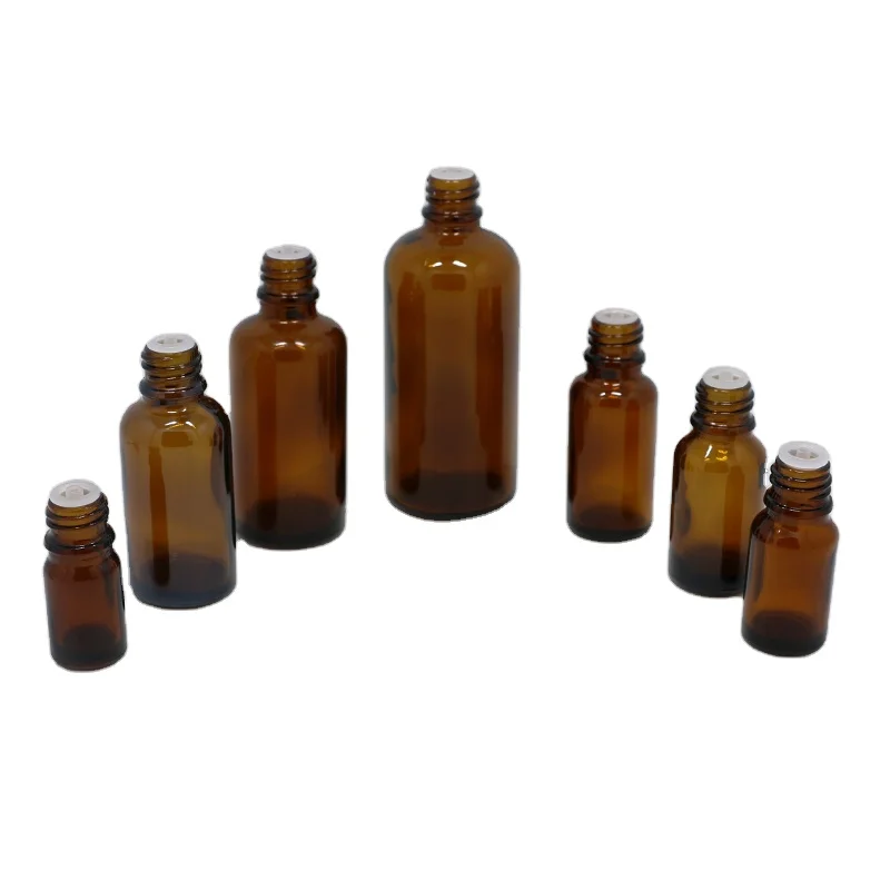 OEM Wholesale amber essential oil bottle 5ml 10ml 15ml 20ml 30ml 50ml 100ml DIN18 brown amber glass bottle with tamper proof cap