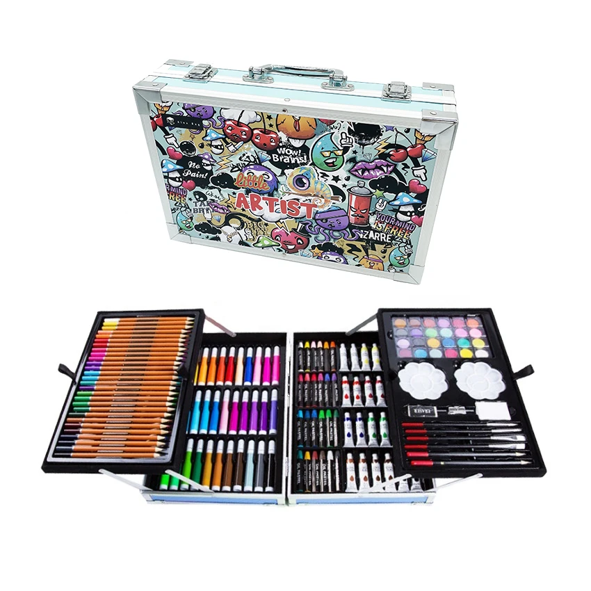 145-Piece Art Supplies Set for Kids, 2 Layers Drawing Supplies for Kids Boys Girls Ages 5-12, Portable Aluminum Case Art Kit