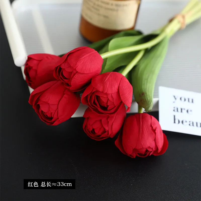 Factory Hot Selling Wedding Soft Latex Tulip Bunch Hand Feeling Tulip Faux Flowers Tulips Artificial Real Touch Flower