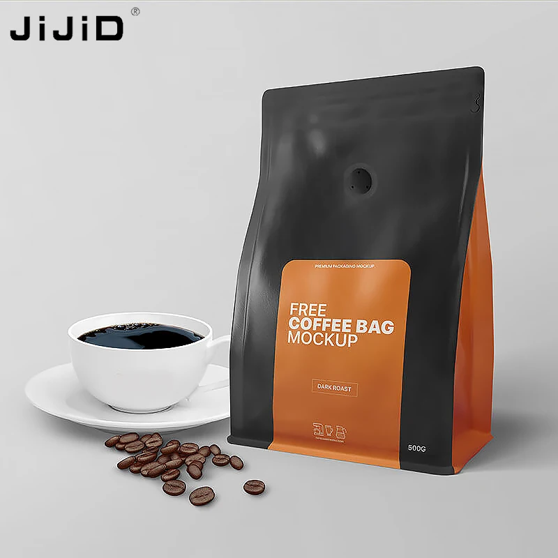JiJiD Factory Supply Matte Black No Zip Side Gusset Coffee Packing Valve Pouch Bags Bolsa Para Empacar Cafe