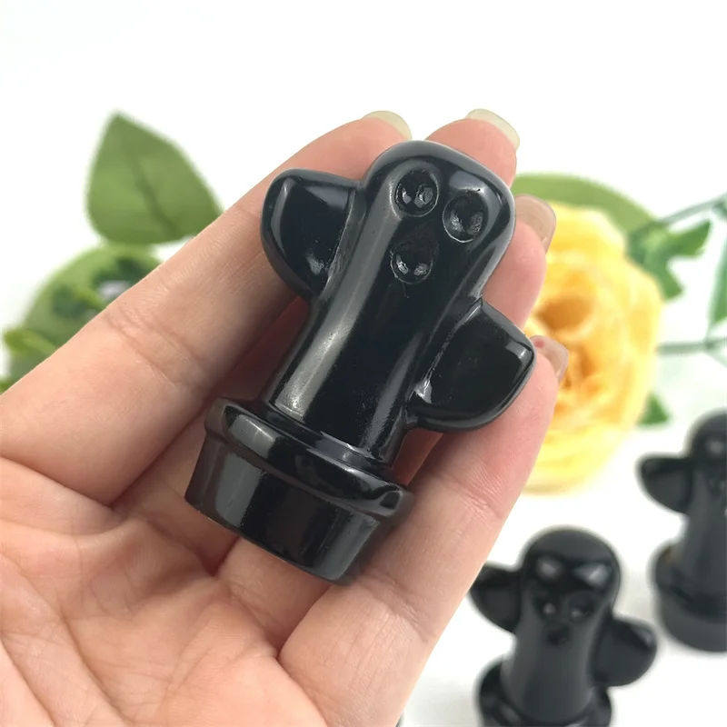 Wholesale Price Natural Crystal Carvings New Design Obsidian Cactus For Decorations