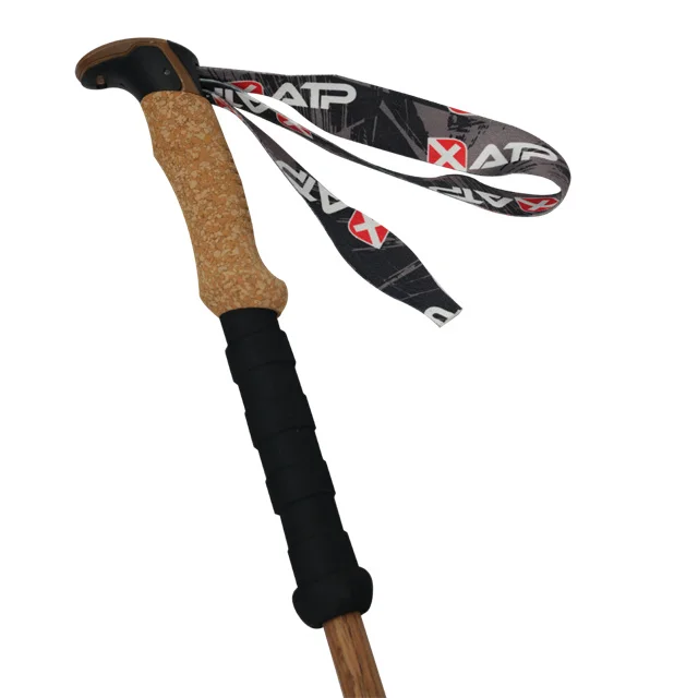 Custom Logo XATP Cork EVA handle Wood clad aluminum adjustable hiking walking telescoping pole