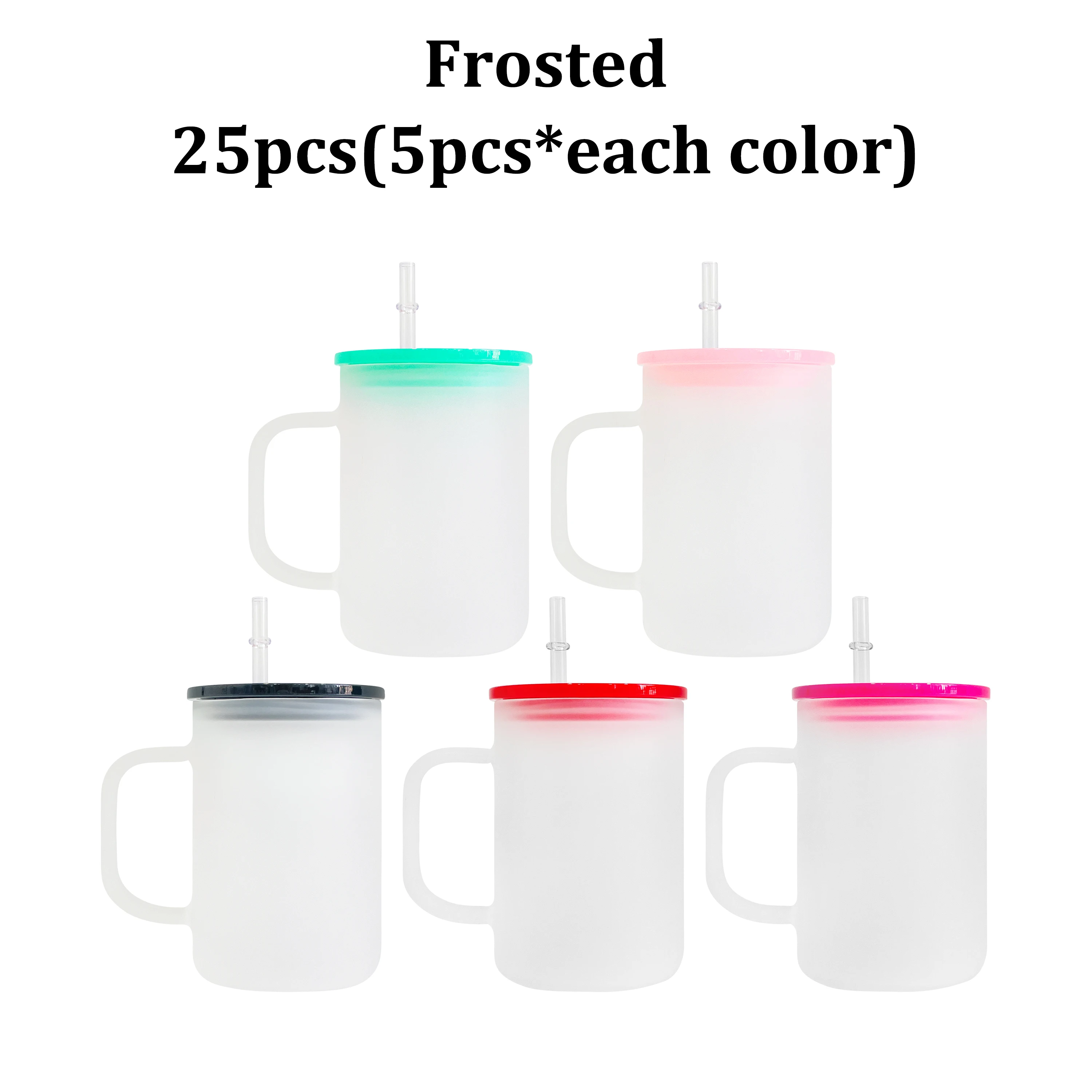 New 17oz blank sublimation crystal clear frosted jelly Mixed colors DIY glass coffee mugs with colorful plastic lids For  DIY
