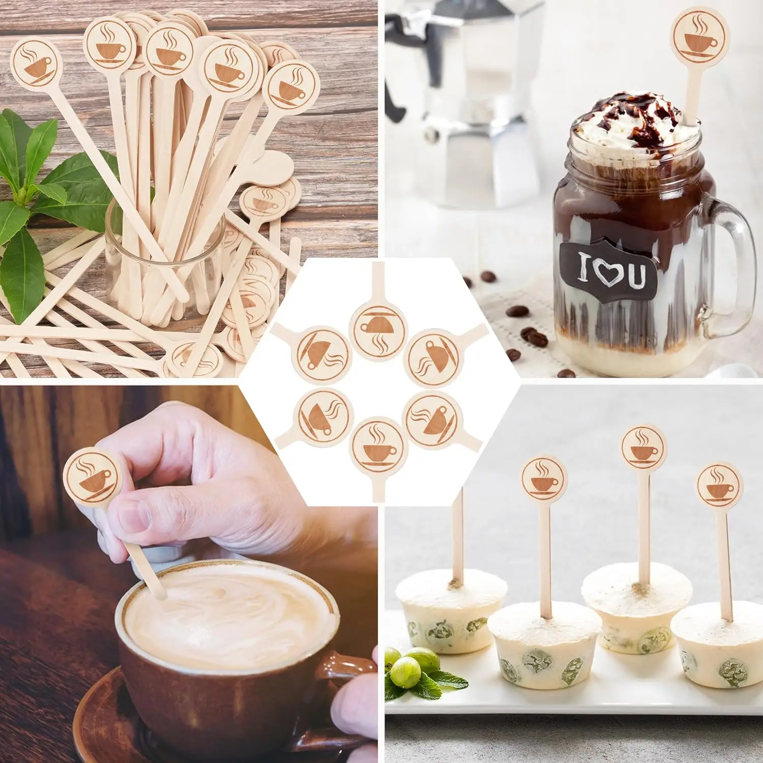 Wooden Coffee Stirrers Coffee Stir Sticks Custom Logo 90/110/140Mm Round Head Wood Stir Sticks for Cocktail/Hot Drinks
