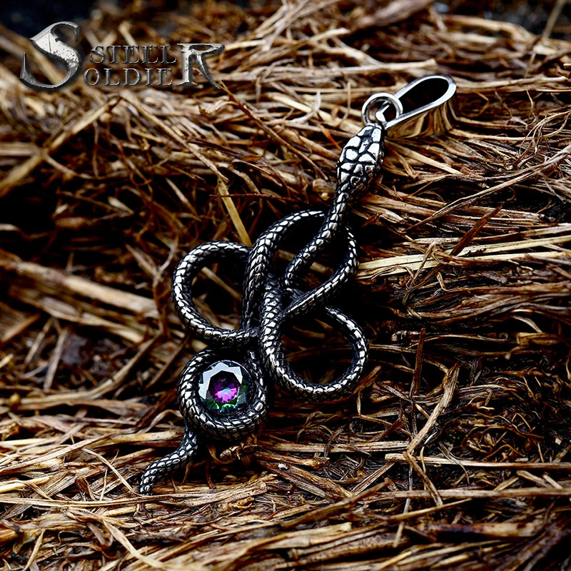 SS8-774P Punk Snake Scepter Pendant With Stone Necklace Men Ladies Punk Animal Jewelry Unique Shape Wholesale