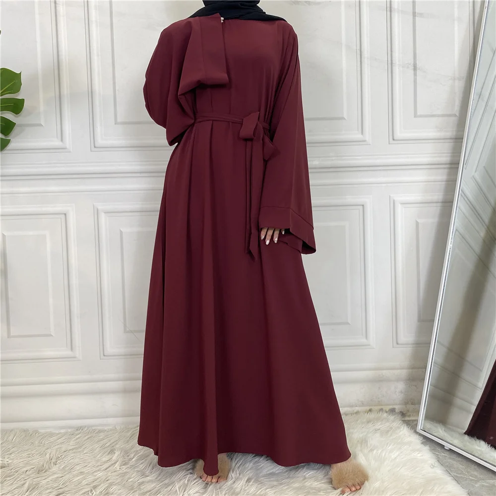 6394# Hot sell wholesale modest solid color elegant kaftan abaya muslim dubai long dress women islamic clothing