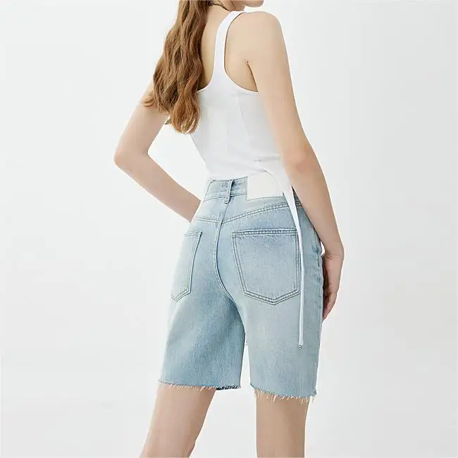 New high-waisted jeans Fashion raw edge denim shorts with casual riding pants