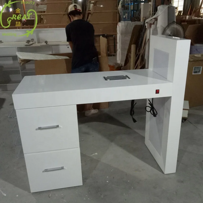Great Luxury Manufacturer Wholesale Cheap New Modern White Salon Manicure Table With Vent And Led Light For Nail Shop