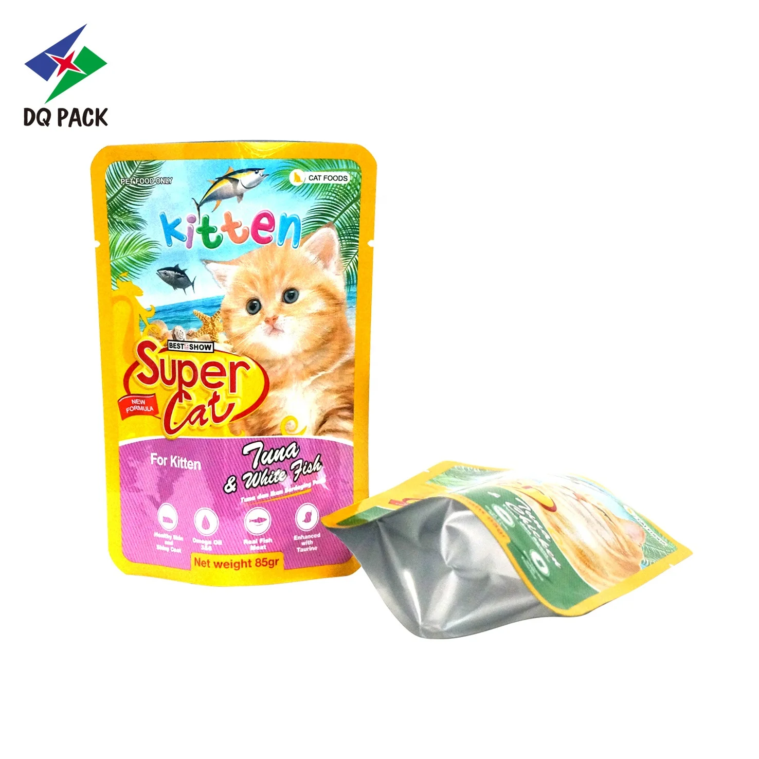 DQ PACK Custom Aluminum Foil Bag High Temperature 85g Stand Up Pouch Retort Doypack Pouch for Cat Dog Pet Food