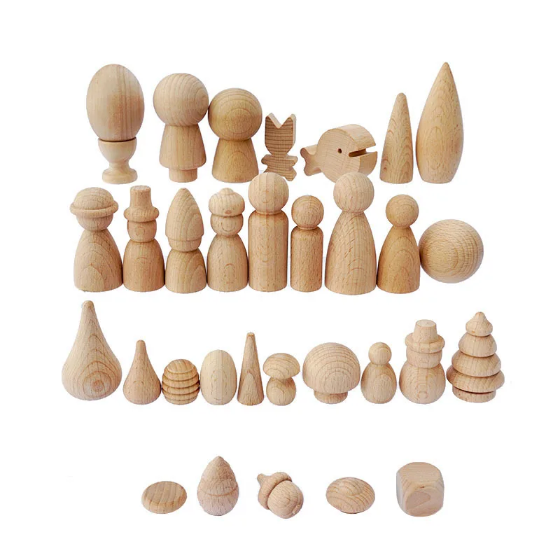 DIY Craft Supplies Wood Crafts Peg Dolls Ins Cone Building Block Home Decoration Beech Ornaments Wooden Logo Europe Customized