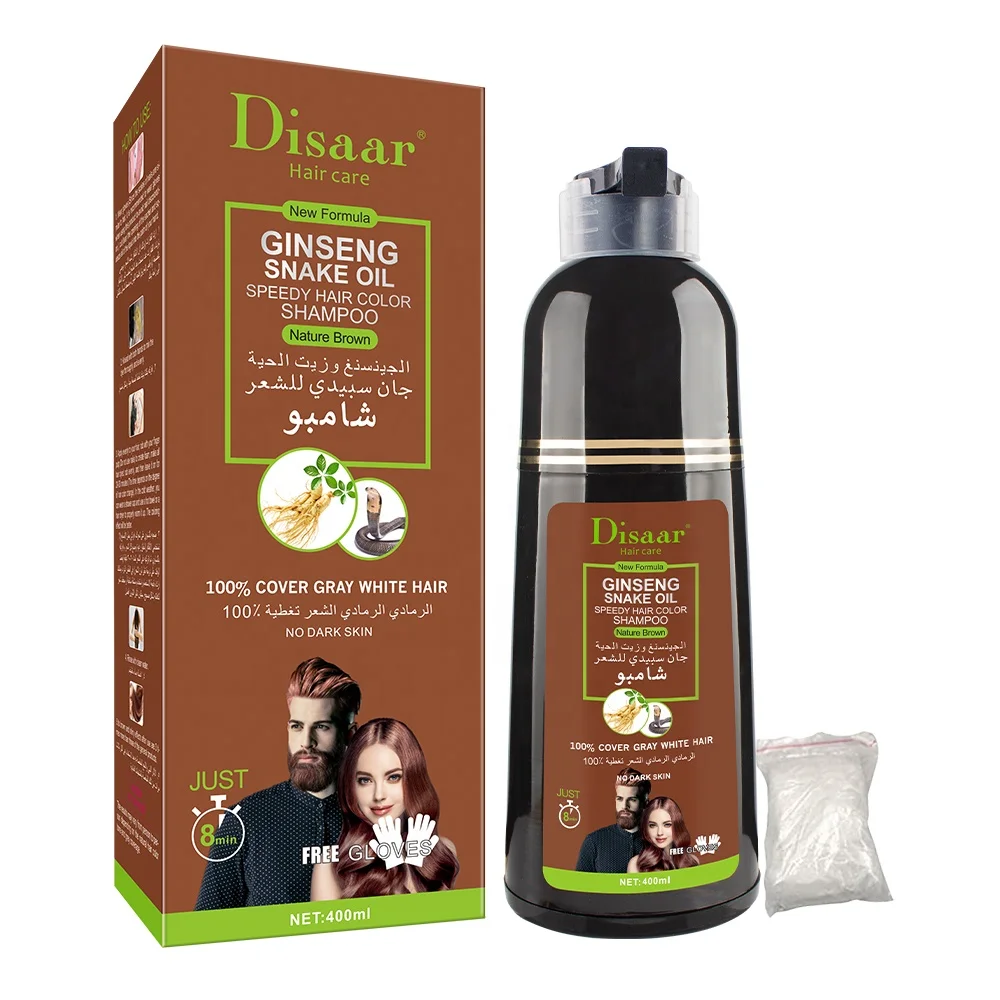 Ginseng snake oil natural brown shampoo fast brown hair dye shampoo for home use