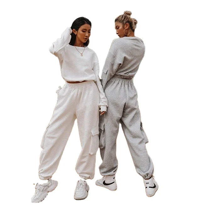 
2021 high quality comfy space cotton fabric woman hoodie set cargo style jogger custom available women 2 piece hoodie set 