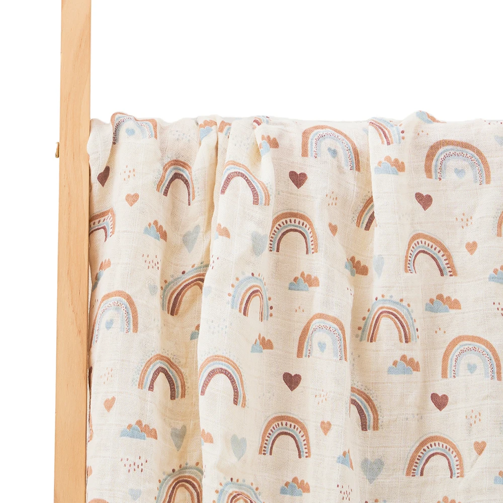 Happy Flute 2 Layers Bamboo Muslin Swaddle Blanket Muslin Gauze Ruffle Baby Swaddle Blanket ready to ship