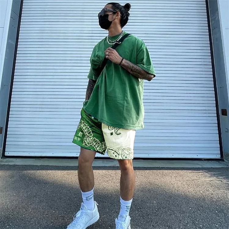 Summer quick dry sports running high quality gym custom logo blank mesh basketball bandana print shorts men