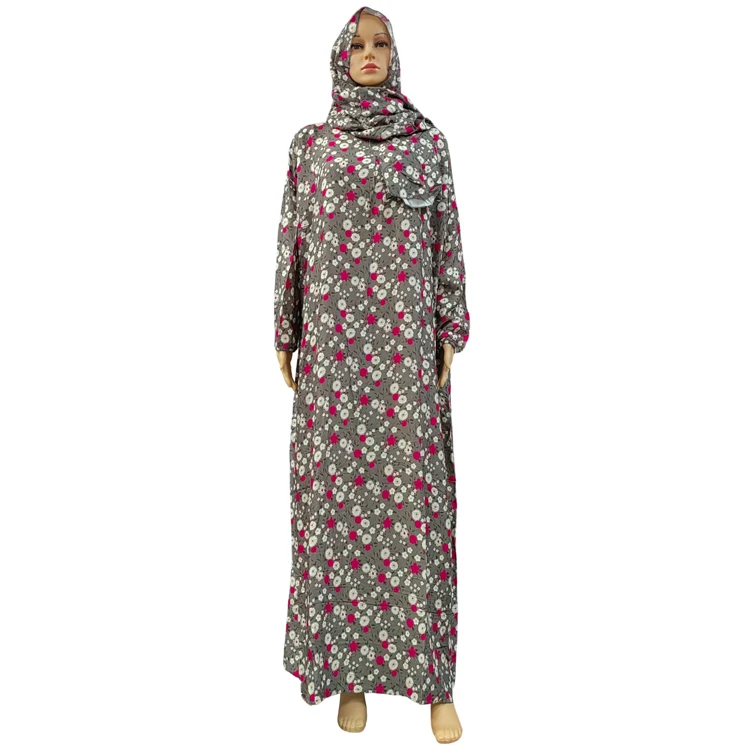 Dubai Hot Model Floral 100% Viscose Dress Abaya Muslim Women Ramadan Prayer Turkey Middle East Femme Scarf Hijab Robe Islamic