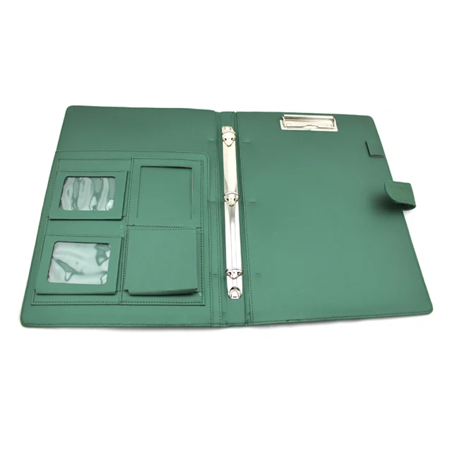 PU leather design 3 hole ring binder clip mechanism file folder A4