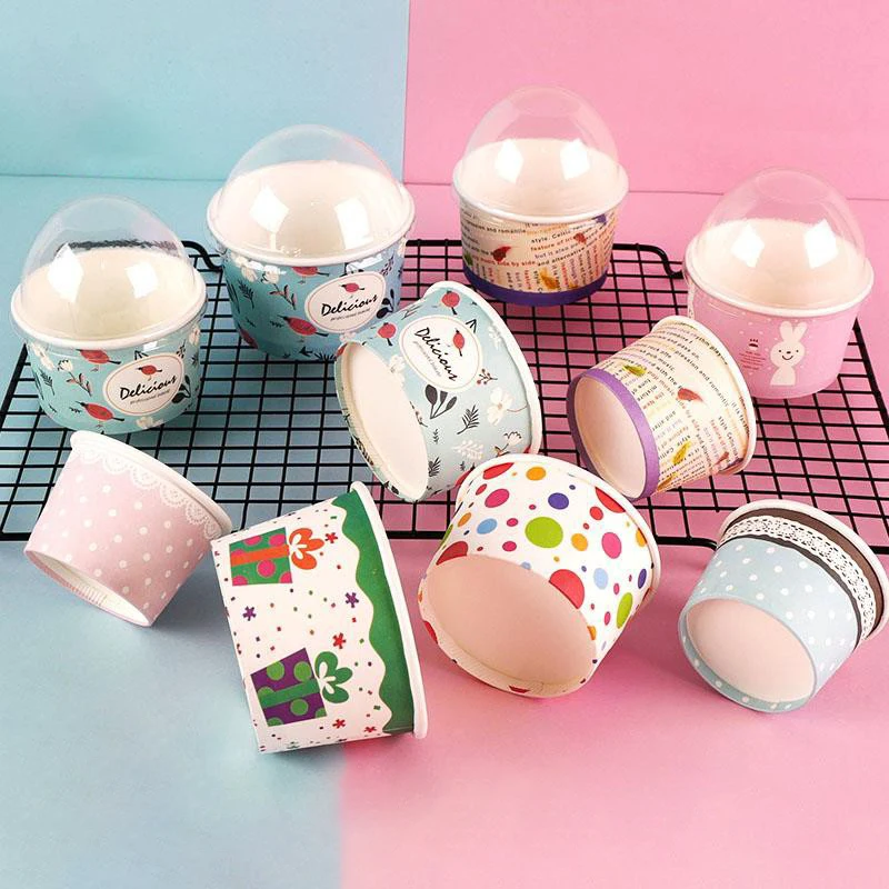 Summer Hot Sale Customized Disposable Printing ECO Ice Cream Paper Cup Paper Box With Transparent Lid/Paper Lid/Plastic Lid