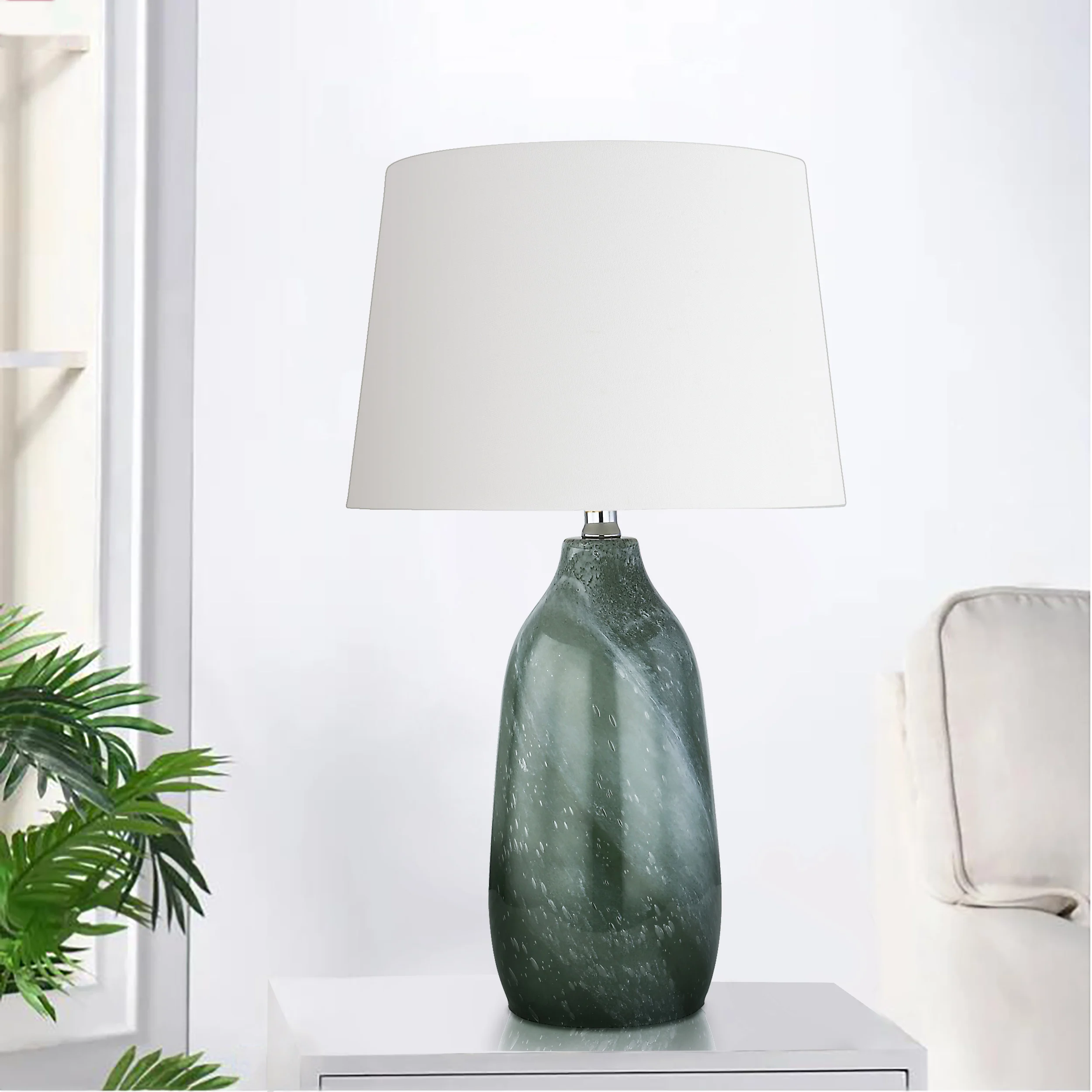 Simple Oil Painting Design Home Lighting Black Green Lampbody Bedroom Bubble Glass Table Lamps