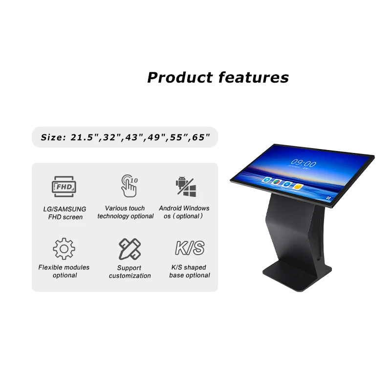 Interactive Kiosk 21.5 32 43 55 Inch Floor Standing Digital Pcap Touch Screen Smart Interactive Board