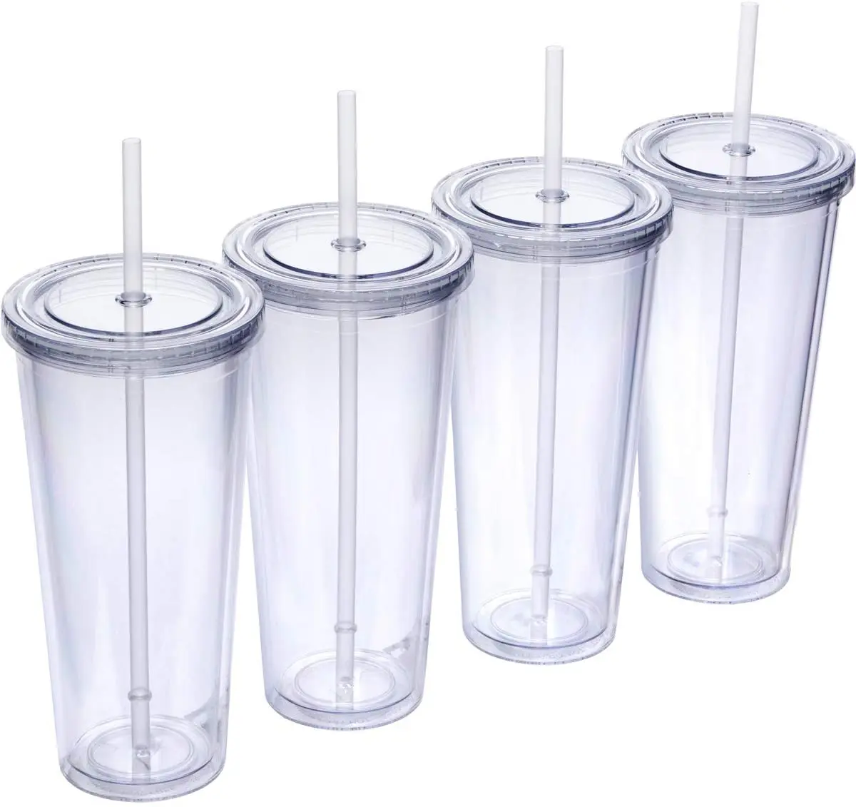 Clear Plastic Tumblers 24oz BPA-FREE Double Wall Insulate Reusable Travel Ice Coffee Mugs With Straw Lid In Bulk