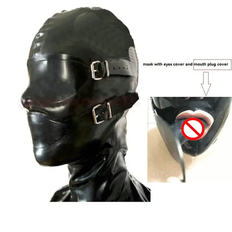 3 Piece sexy rubber hood with eyes cover detachable Mouth plug fetish mask free shipping bondage latex hood