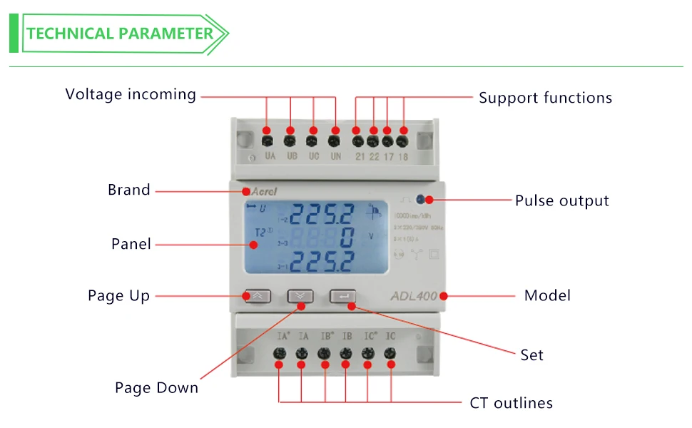 Acrel ADL400 Three-phase electricity meter on din rail with RS485 MODBUS-RTU