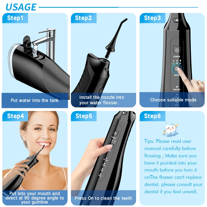 portable Cordless Water Flosser Rechargeable Travel Irrigator Water Tank Irrigator Portable Oral Cleaning 3 Mode dental Flosser