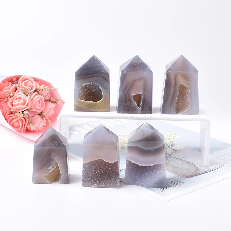 Natural Crystal Agate Polished Square Crystal Point Agate Geode Crystal Tower