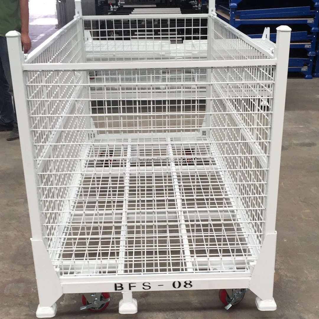 pallet box storage cage stackable collapsible folding metal steel pallet bin wire mesh container