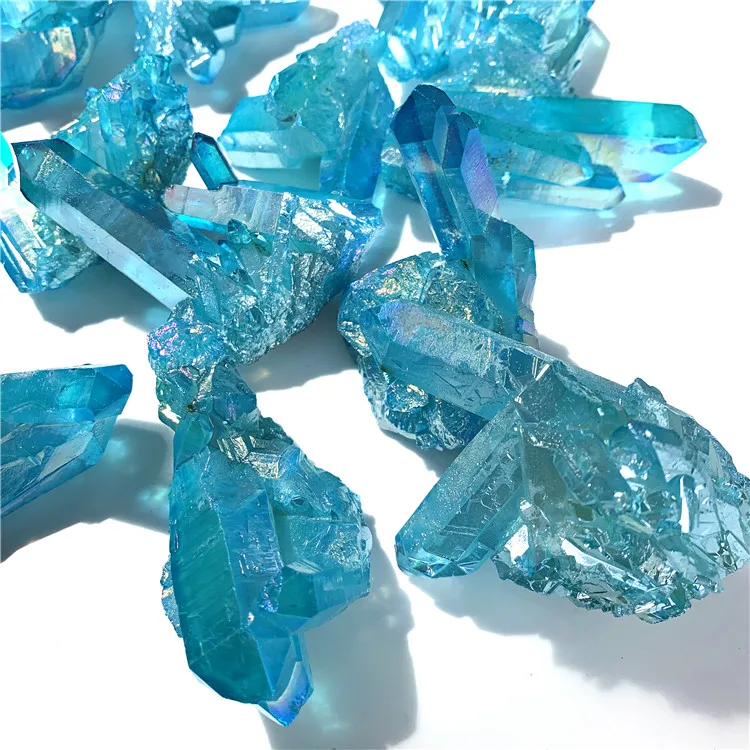 Amazing small size electroplated blue quartz cluster reiki healing crystals craft for sale