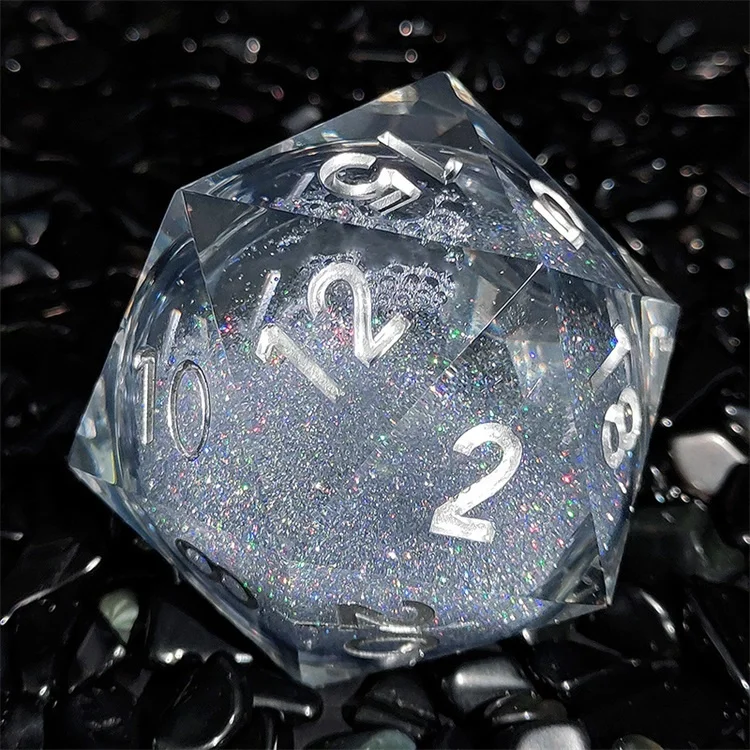 Decorated High Quality 55mm Colorful Glitter Quicksand Liquid Core Large D20 Dice