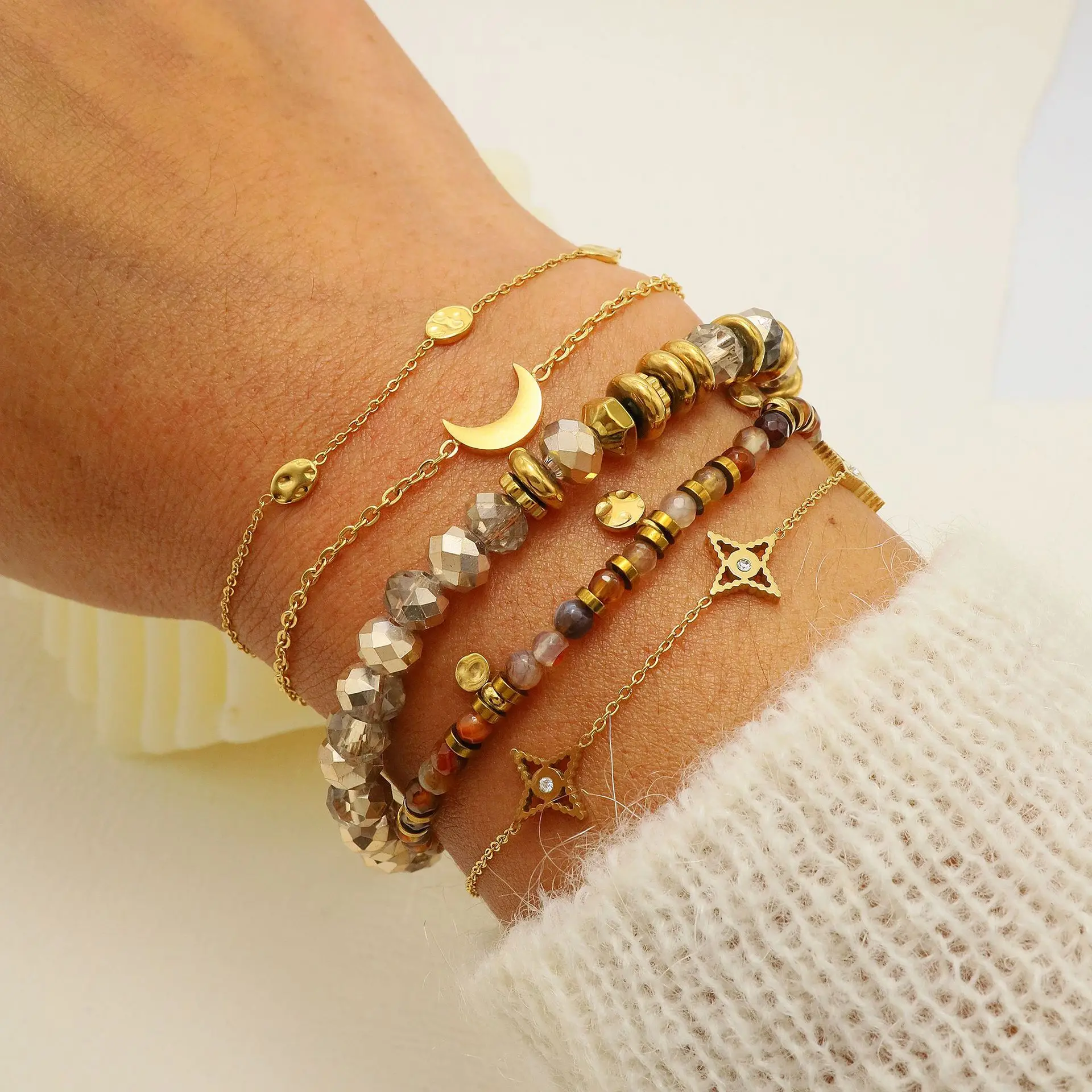 Anti Tarnish 18K Gold Filled Plated 316L Fashion Fine Charm Bangles Jewelry For Women Men Homme Clover Bracelet Stainless Steel